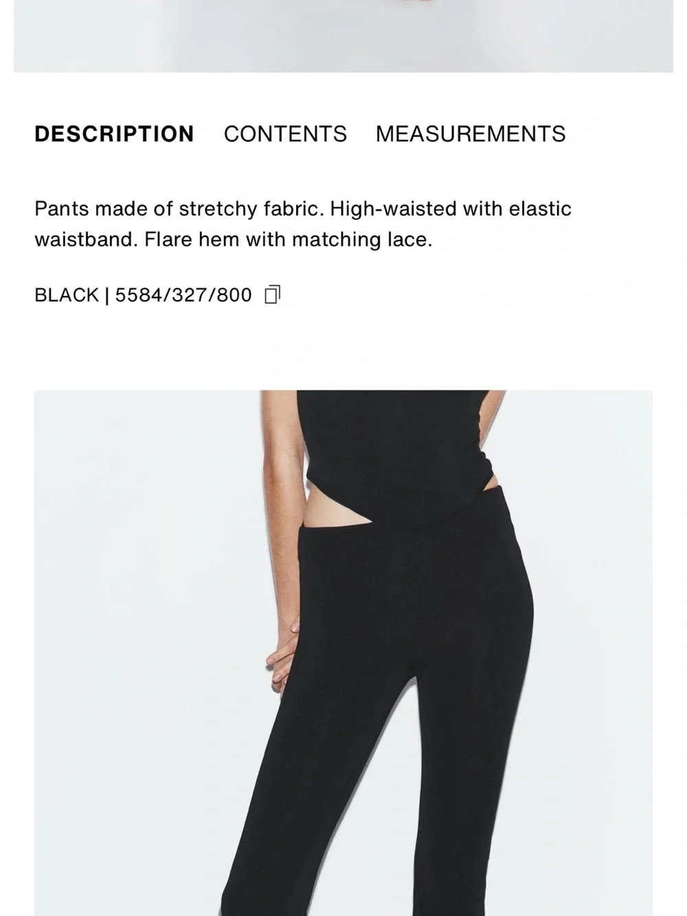 Zara NWT Black Lace Hem stretch mini flare Pants